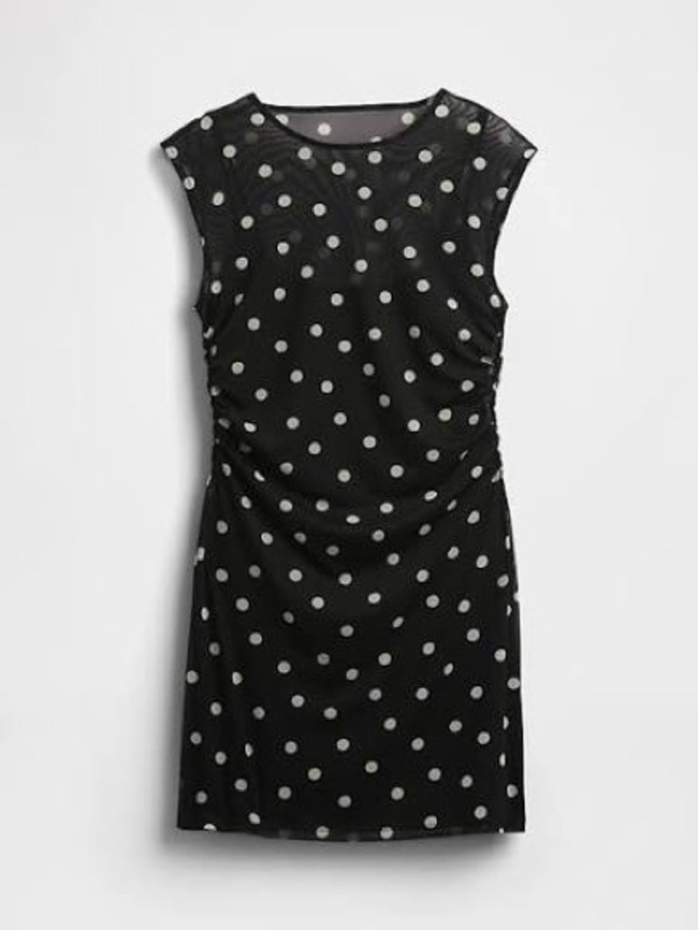 Gap Mesh Mini Dress Black Polka Dot Ruched Size M NWT